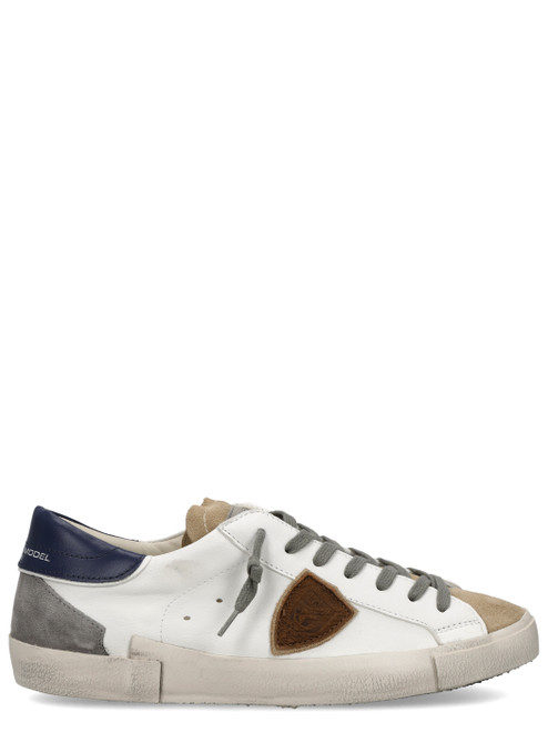 Sneaker Philippe Model Prsx in pelle bianca, blu e grigia