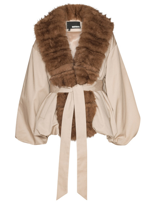 Giacca Rotate con collo in ecopelliccia beige
