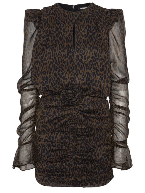 Abito mini Rotate in tulle animalier marrone 