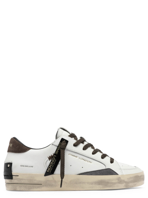 Sneaker Crime London Sk8 in pelle bianca, marrone e antracite