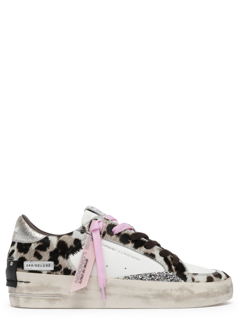 Sneaker Crime London Sk8 Deluxe in pelle bianca, marrone e rosa