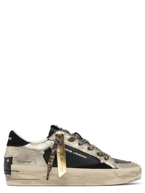 Sneaker Crime London Sk8 in pelle nera e platino