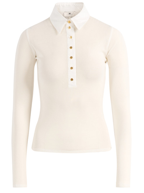 Polo Elisabetta Franchi in maglia e taffettà avorio
