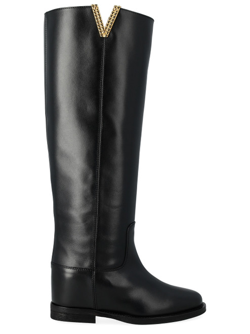 Stivale Via Roma 15 in pelle luxury nera con V tridimensionale