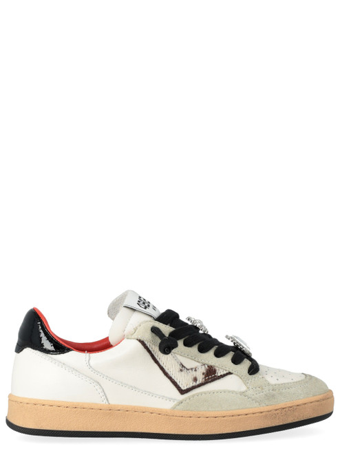 Sneakers 4B12 Playnew D2038 in pelle bianca e suede grigio