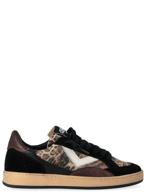 Sneakers 4B12 Playnew D2047 in pelle nera e animalier