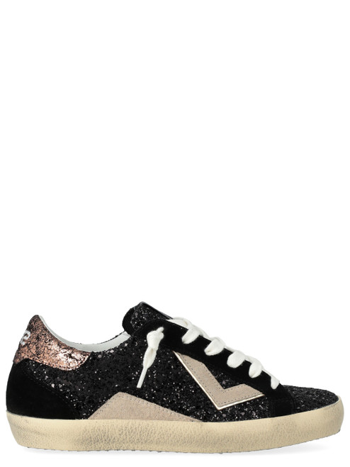 Sneakers 4B12 Suprime in glitter nero e beige