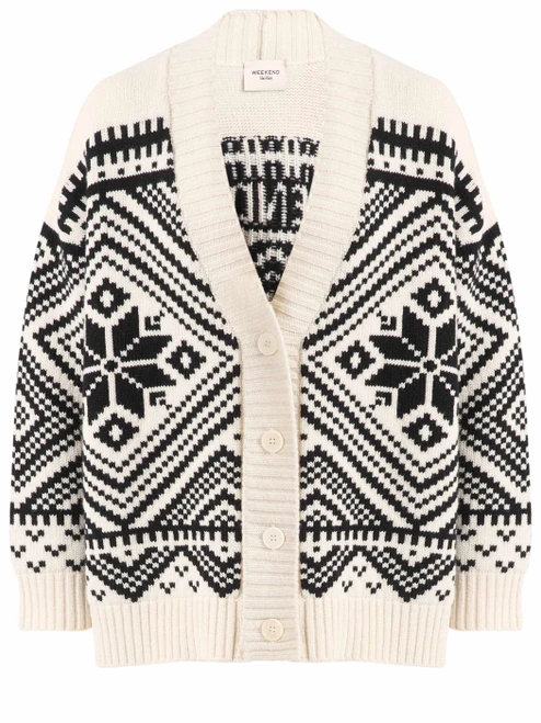 Cardigan Weekend Max Mara Wkdbelgio in lana jacquard nero