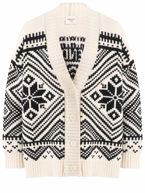 Cardigan Weekend Max Mara Wkdbelgio in lana jacquard nero