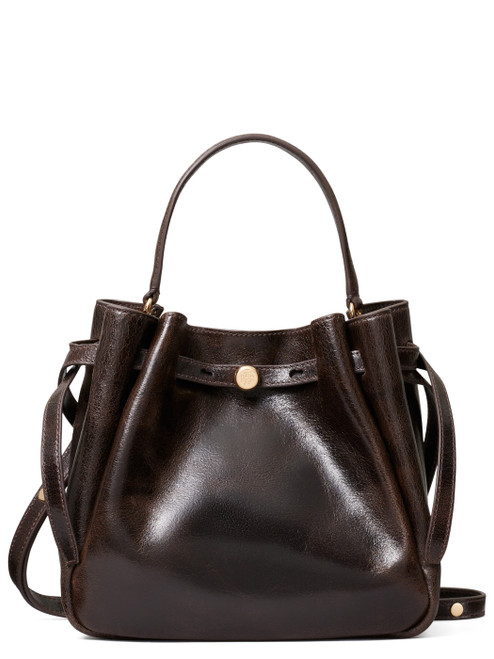 Borsa a secchiello Romy in suede cerato marrone