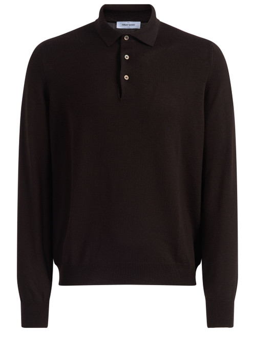 Polo Gran Sasso in lana merino marrone scuro 