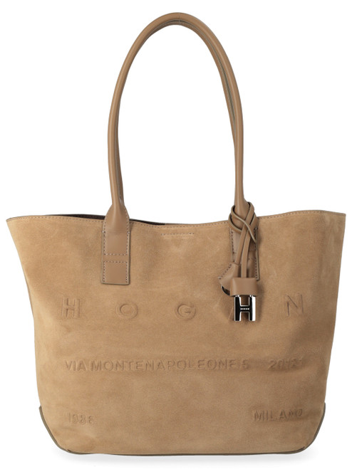 Borsa Hogan Address Shopping Small in camoscio beige