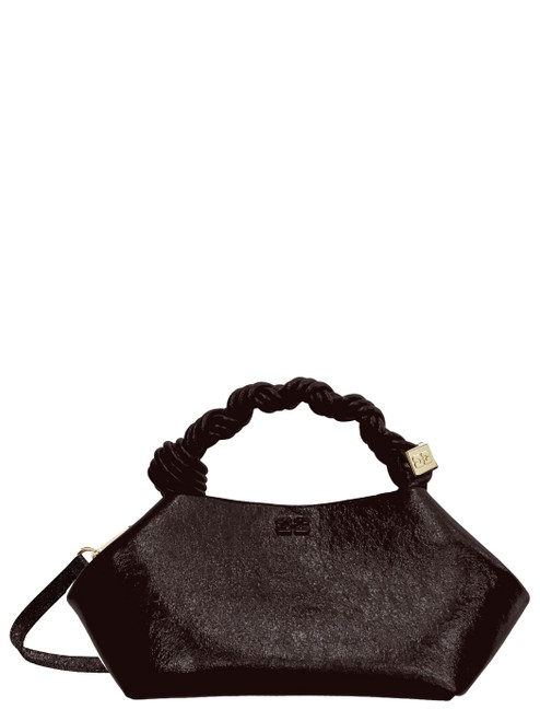 Borsa Ganni Bou Bag Small Deep Shine in similpelle marrone