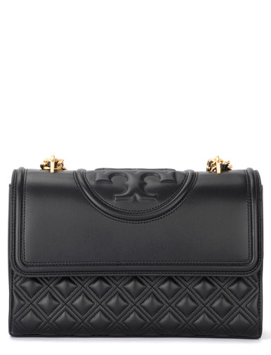 Shoulder bag Tory Burch Fleming black with diamond stitching