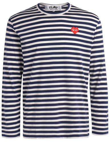 Comme Des Garçons Play Invader White and Blue Long-Sleeve T-Shirt