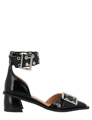 Ganni Buckle Open Cut Pumps in black vegan leather | H-Brands
