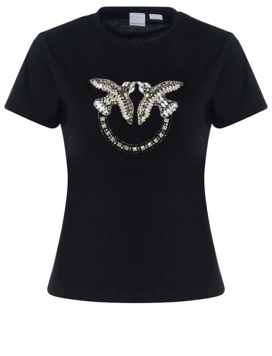 Tシャツ・カットソー PINKO Woman T-Shirt Black 2 100535A1R7 Z99 T-Shirt Pinko in black jersey with Love Birds embroidery