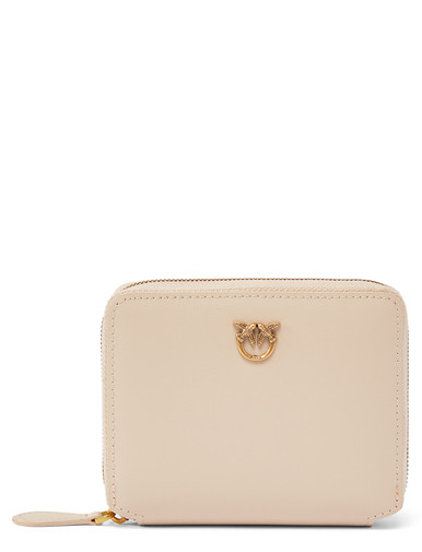 Wallet Pinko square zip-around leather beige color