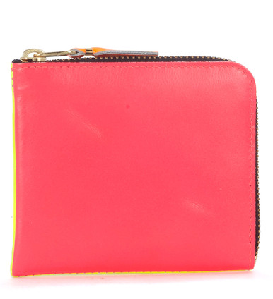 Portefeuille Comme Des Garçons Wallet cuir rose et jaune fluo