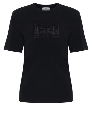 ELISABETTAFRANCHI エリザベッタフランキ Tシャツ 半袖 ロゴ Elisabetta Franchi - T-Shirt with Embroidered Logo - White
