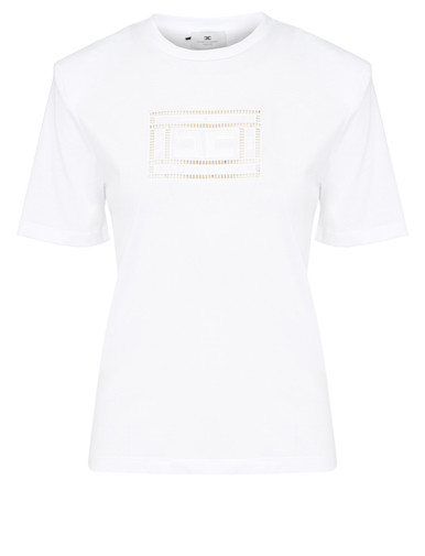 Elisabetta Franchi T-shirt with front logo in white cotton