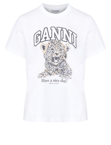Ganni Leopard T-shirt in white cotton | H-Brands