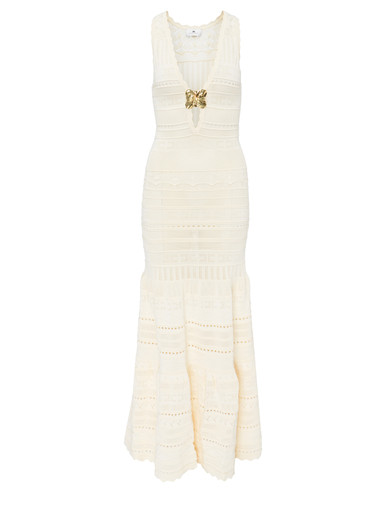 Elisabetta Franchi butter-colored perforated viscose long