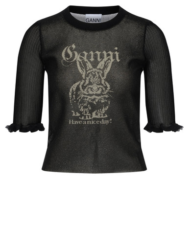 Tシャツ・カットソー Ganni SS25 TRANSPARENT JACQUARD TOP (K2479 099) K2479-099-BLACK_1__93829.