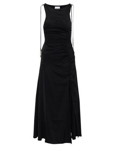 Ganni black ruched satin dress | H-Brands