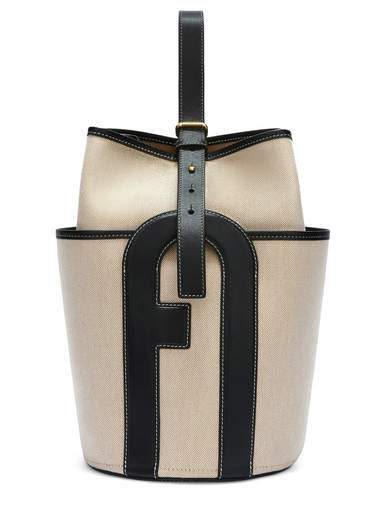 Furla Lido M bag in natural-colored cotton and black piping