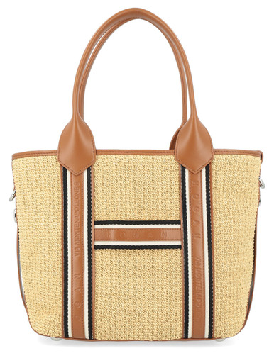 トートバッグ HOGAN MEDIUM HOGAN SCRIPT SHOPPING BAG Hogan Script Medium Shopping Bag in raffia and brown leather
