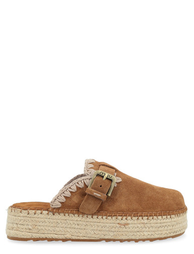 Slipper Mou Jute Clog Plain in cognac-colored suede | H-Brands