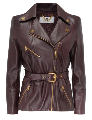 Elisabetta Franchi biker jacket in merlot-colored leather