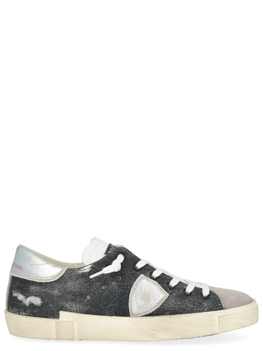Philippe Model sneakers in black and silver crackle-effect leather