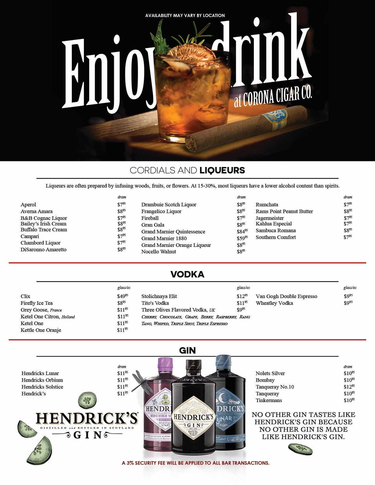 tobacco company drink menu ALL DAY MENU