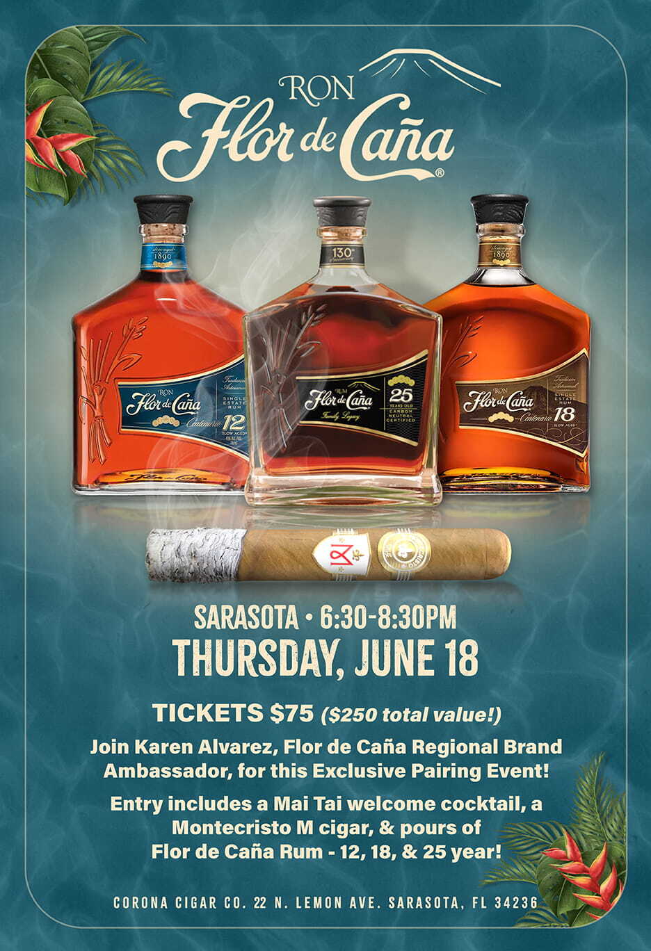 Flor de Cana Rum & Montecristo Pairing Event - Sarasota