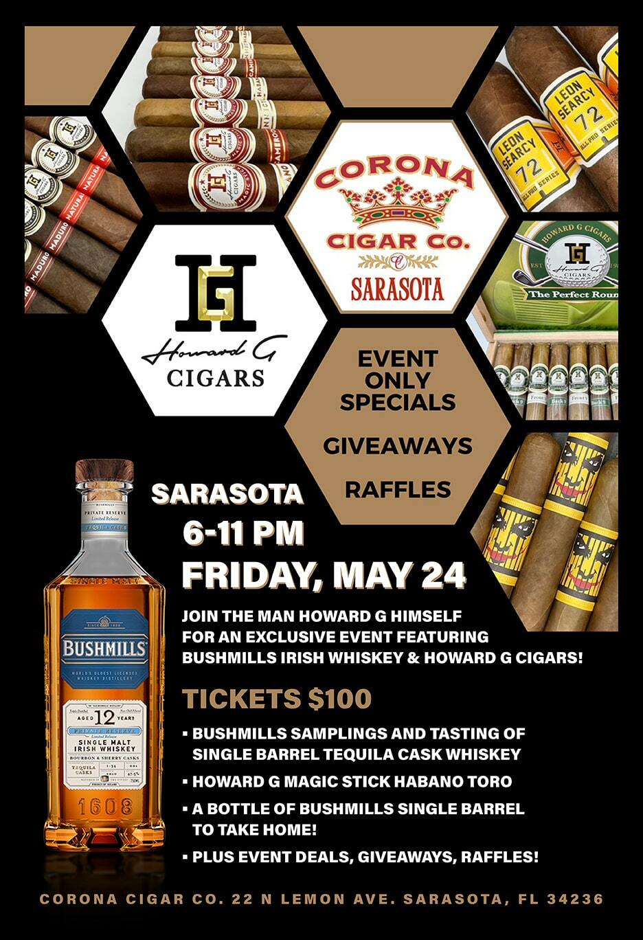 Howard G Cigars & Bushmills Irish Whiskey Pairing Event - Sarasota