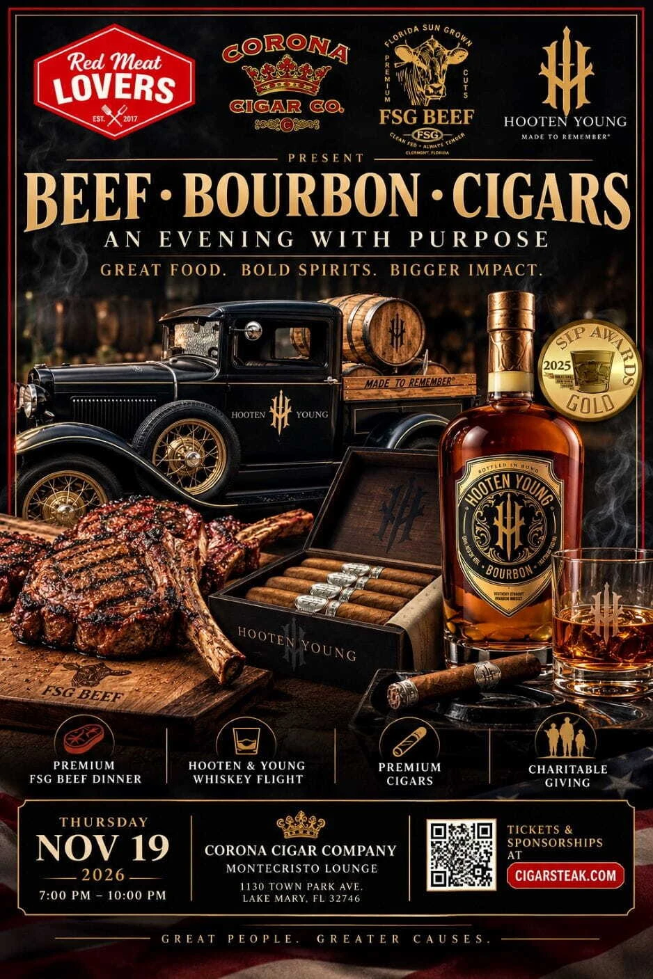 Beef • Bourbon • Cigars — An Evening with Purpose - Lake Mary/Heathrow