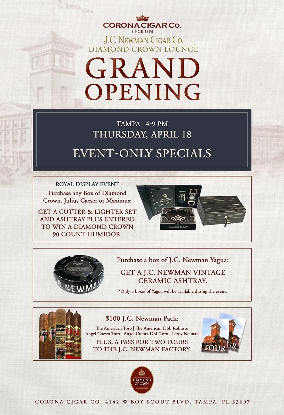 Corona Cigar JC Newman Diamond Crown Lounge Grand Opening Event Deals