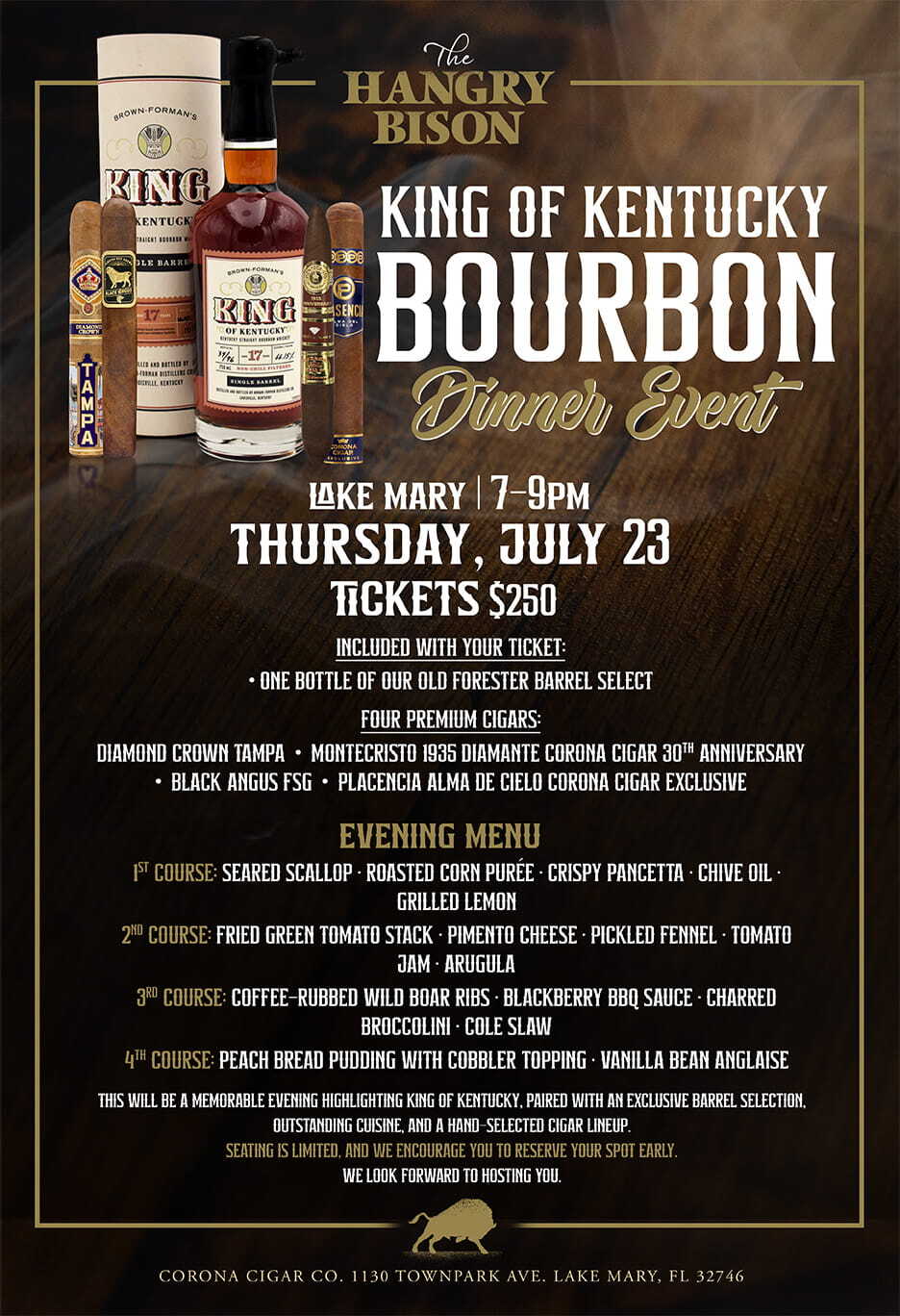 King of Kentucky Bourbon Dinner Menu