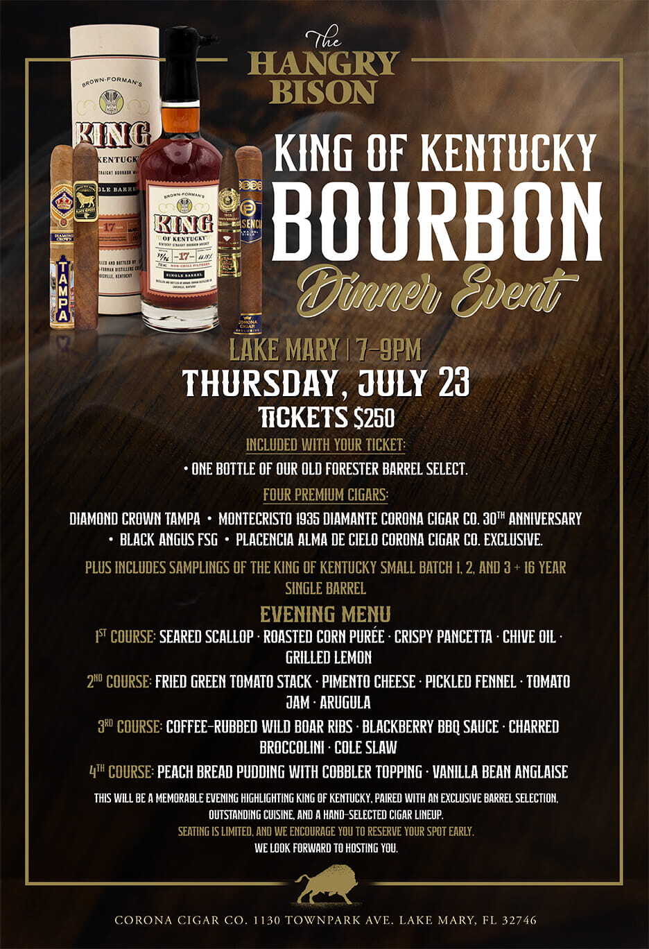King of Kentucky Bourbon Dinner Menu