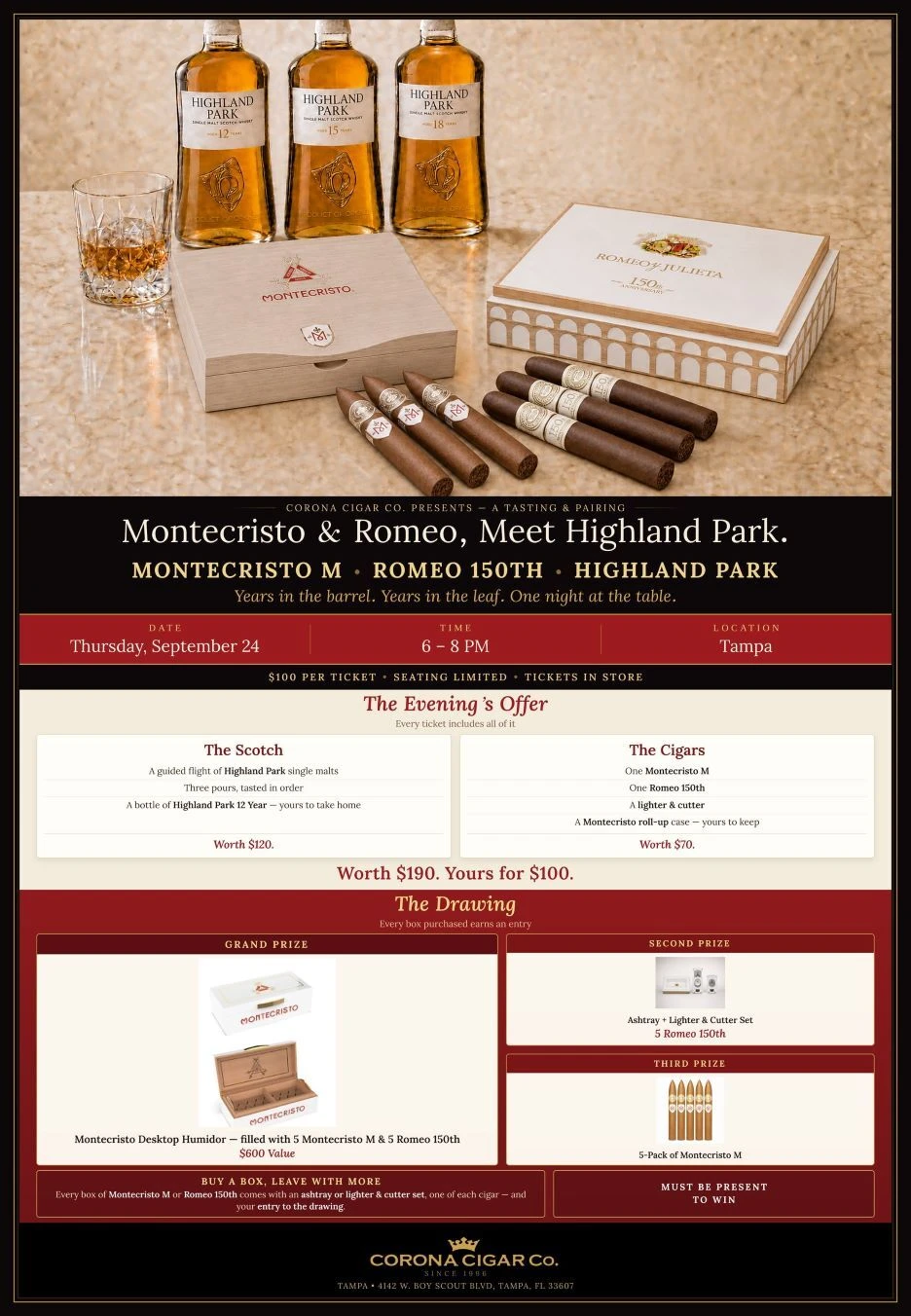 Montecristo M & Romeo 150th Anniversary Pairing Event ft. Highland Park - Tampa