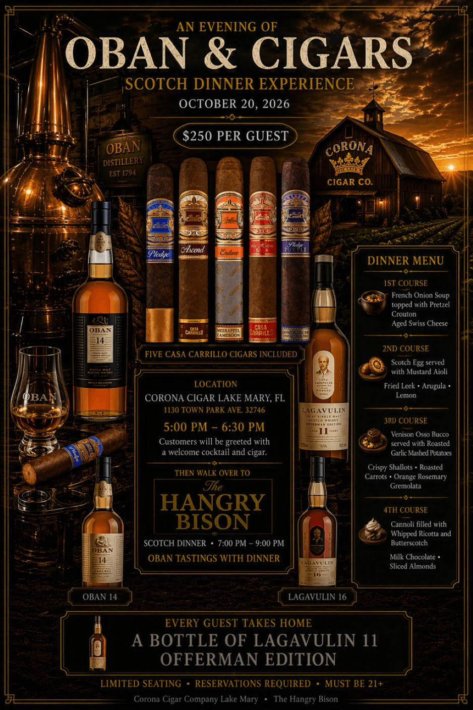 Oban & Casa Carrillo Pairing Event + Dinner - Lake Mary/Heathrow