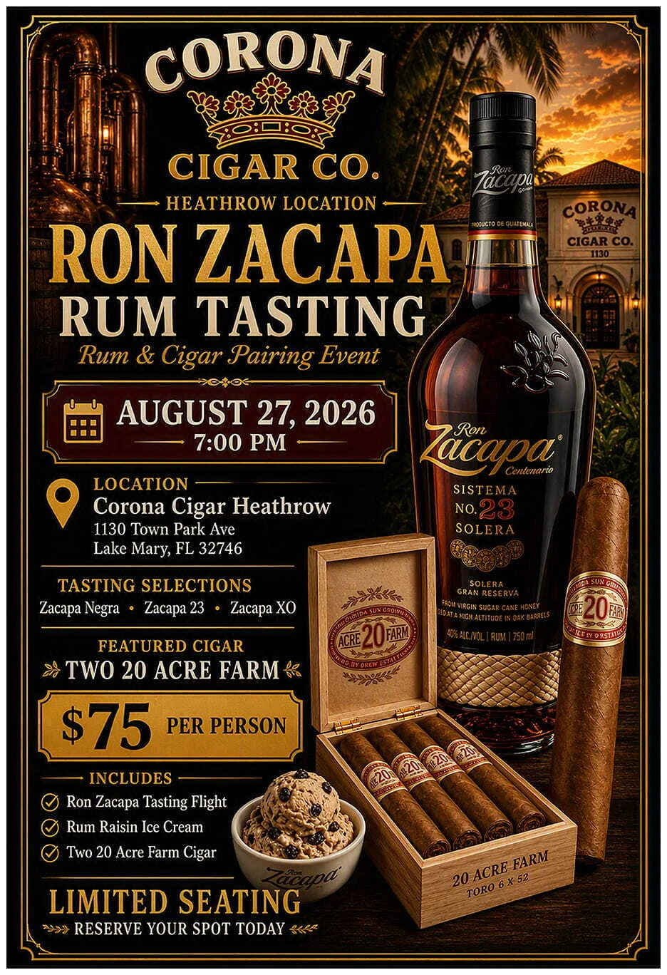 Ron Zacapa & FSG 20 Acre Farm Pairing Event - Lake Mary/Heathrow