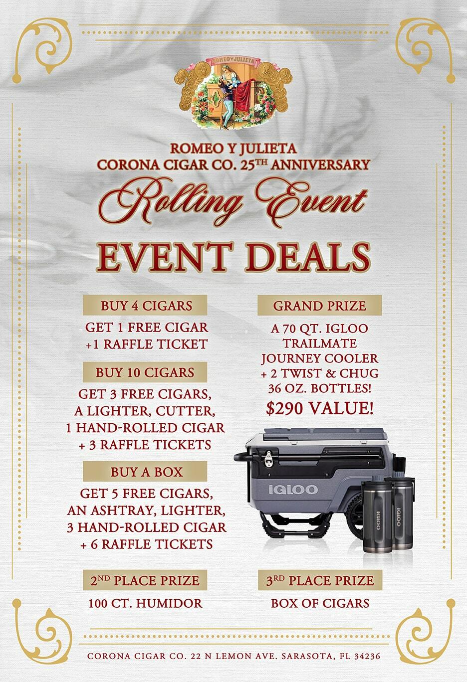 Romeo y Julieta Corona Cigar 25th Anniversary Rolling Event Deals