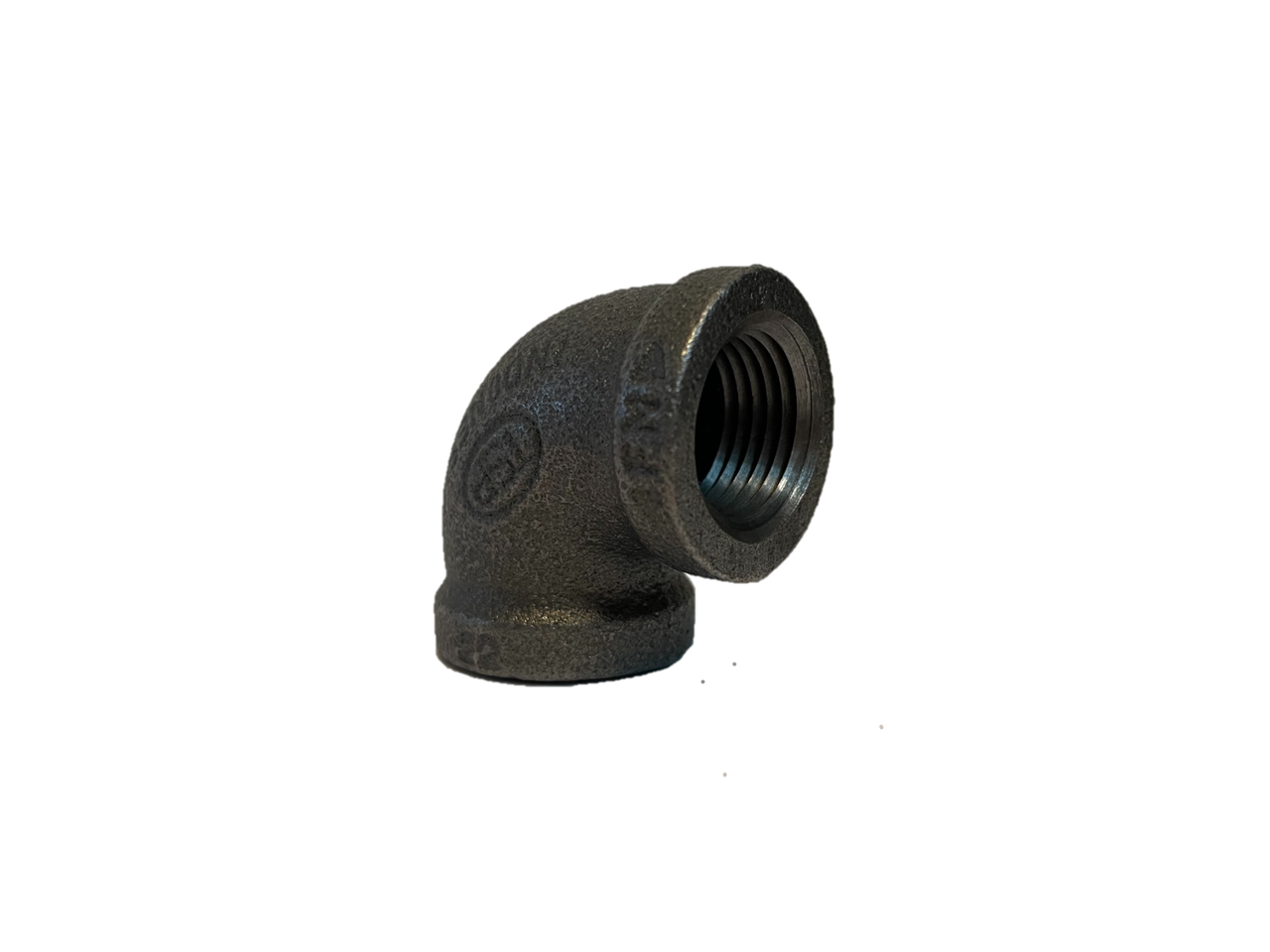 thumbnail interactive-video image 1 of 3" Female NPT 90° Elbow – Black Malleable Iron Pipe Fitting MI011141BMI 1 of 5