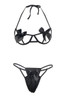 SET 2 PCS Black open bra and thong set with bows One Size