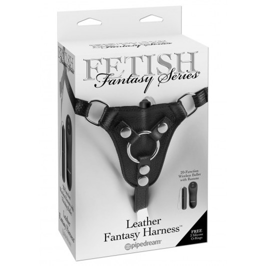 Leather Low-Rider Harness with Vibrating Bullet Wireless