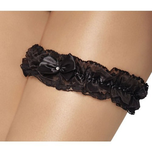 Black Lace Garter with Rhinestone