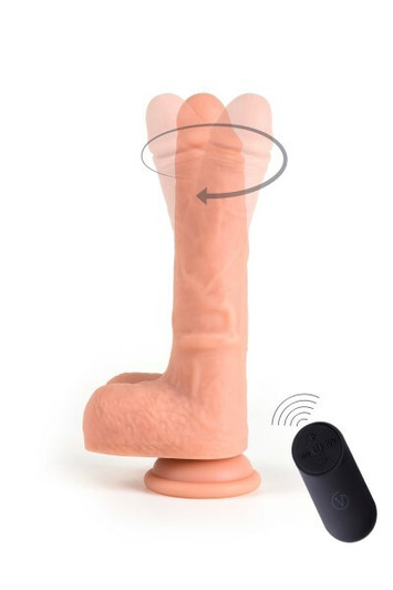 Realistic white penis with testicles and wireless control